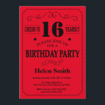 16th Birthday Invitation Black and Red<br><div class="desc">16th Birthday Invitation Black and Red Typography. Black and Red Background. Kids Birthday. Male Men or Women Birthday. Kids Boy or Girl Lady Teen Teenage Bday Invite. 13th 15th 16th 18th 20th 21st 30th 40th 50th 60th 70th 80th 90th 100th. Any Age. For further customisation, please click the "Customise it"...</div>