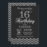 16th Birthday Invitation Black and Silver Glitter<br><div class="desc">16th Birthday Invitation with Black and Silver Glitter Chevron. Chalkboard. Kids Birthday. Boy or Girl Bday Invite. For further customisation,  please click the "Customise it" button and use our design tool to modify this template.</div>