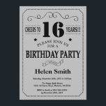 16th Birthday Invitation Black and Silver Grey<br><div class="desc">16th Birthday Invitation Black and Silver Grey Typography. Black and Silver Grey Grey Background. Kids Birthday. Male Men or Women Birthday. Kids Boy or Girl Lady Teen Teenage Bday Invite. 13th 15th 16th 18th 20th 21st 30th 40th 50th 60th 70th 80th 90th 100th. Any Age. For further customisation, please click...</div>