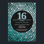16th Birthday Invitation Black and Teal Glitter<br><div class="desc">16th Birthday Invitation. Black and Teal Glitter. Teal Diamond. Kids Birthday Party. For Boy or Girl Bday bash Party. For further customisation,  please click the "Customise it" button and use our design tool to modify this template.</div>