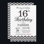 16th Birthday Invitation Black and White Chevron<br><div class="desc">16th Birthday Invitation with Black and White Chevron. Black and White. Kids Birthday. Boy or Girl Bday Invite. For further customisation,  please click the "Customise it" button and use our design tool to modify this template.</div>