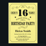 16th Birthday Invitation Black and Yellow<br><div class="desc">16th Birthday Invitation Black and Yellow Typography. Black and Yellow Background. Kids Birthday. Male Men or Women Birthday. Kids Boy or Girl Lady Teen Teenage Bday Invite. 13th 15th 16th 18th 20th 21st 30th 40th 50th 60th 70th 80th 90th 100th. Any Age. For further customisation, please click the "Customise it"...</div>