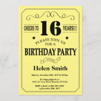 16th Birthday Invitation Black and Yellow