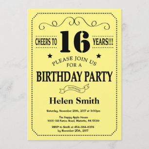 16th Birthday Invitation Black and Yellow