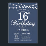 16th Birthday Invitation Blue<br><div class="desc">16th Birthday Invitation with String Lights. Blue Background. Kids Birthday. Boy or Girl Lady Elegant bday Invite. 13th 15th 16th 18th 20th 21st 30th 40th 50th 60th 70th 80th 90th 100th, Any age. For further customisation, please click the "Customise it" button and use our design tool to modify this template....</div>