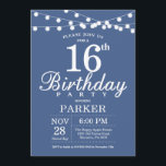 16th Birthday Invitation Blue<br><div class="desc">16th Birthday Invitation with String Lights. Blue Background. Kids Birthday. Boy or Girl Lady Elegant bday Invite. 13th 15th 16th 18th 20th 21st 30th 40th 50th 60th 70th 80th 90th 100th, Any age. For further customisation, please click the "Customise it" button and use our design tool to modify this template....</div>