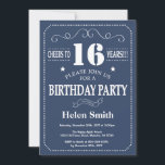 16th Birthday Invitation Blue and White<br><div class="desc">16th Birthday Invitation Blue and White Typography. Blue and White Background. Kids Birthday. Male Men or Women Birthday. Kids Boy or Girl Lady Teen Teenage Bday Invite. 13th 15th 16th 18th 20th 21st 30th 40th 50th 60th 70th 80th 90th 100th. Any Age. For further customisation, please click the "Customise it"...</div>