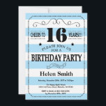 16th Birthday Invitation Blue and White Stripes<br><div class="desc">16th Birthday Invitation Blue and White Stripes Typography. Cheers to 16 years. Kids Birthday. Male Men or Women Birthday. Kids Boy or Girl Lady Teen Teenage Bday Invite. 13th 15th 16th 18th 20th 21st 30th 40th 50th 60th 70th 80th 90th 100th. Any Age. For further customisation, please click the "Customise...</div>
