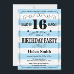 16th Birthday Invitation Blue and White Stripes<br><div class="desc">16th Birthday Invitation Blue and White Stripes Typography. Cheers to 16 years. Kids Birthday. Male Men or Women Birthday. Kids Boy or Girl Lady Teen Teenage Bday Invite. 13th 15th 16th 18th 20th 21st 30th 40th 50th 60th 70th 80th 90th 100th. Any Age. For further customisation, please click the "Customise...</div>