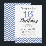 16th Birthday Invitation Blue Chevron<br><div class="desc">16th Birthday Invitation with Blue Chevron. Black and White. Kids Birthday. Boy or Girl Bday Invite. For further customisation,  please click the "Customise it" button and use our design tool to modify this template.</div>