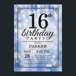 16th Birthday Invitation Blue Glitter<br><div class="desc">16th Birthday Invitation with Blue String Lights with Blue Glitter Background. Blue Birthday. Kids Birthday. Boy or Girl Bday Invite. 13th 15th 16th 18th 20th 21st 30th 40th 50th 60th 70th 80th 90th 100th, Any age. For further customisation, please click the "Customise it" button and use our design tool to...</div>