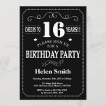 16th Birthday Invitation Chalkboard<br><div class="desc">16th Birthday Invitation Chalkboard. Black and White Background. Adult Birthday. Male Men or Women Birthday. Kids Boy or Girl Lady Teen Teenage Bday Invite. 13th 15th 16th 18th 20th 21st 30th 40th 50th 60th 70th 80th 90th 100th. Any Age. For further customisation, please click the "Customise it" button and use...</div>