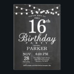 16th Birthday Invitation Chalkboard String Lights<br><div class="desc">16th Birthday Invitation with Chalkboard String Lights. 16th 18th 21st 30th 40th 50th 60th 70th 80th 90th 100th,  Any age. For further customisation,  please click the "Customise it" button and use our design tool to modify this template.</div>