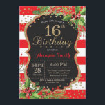 16th Birthday Invitation. Christmas Red Black Gold Invitation<br><div class="desc">16th Birthday Invitation for girl. Christmas Birthday Party Invite. Christmas Floral Flower. Sweet 16. Black,  Red and Gold Glitter. Red and White Stripes. Printable Digital. For further customisation,  please click the "Customise it" button and use our design tool to modify this template.</div>