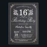 16th Birthday Invitation Floral Chalkboard<br><div class="desc">16th Birthday Invitation with Rustic Chalkboard Background and Floral Flower Pattern, Black and White. Adult Birthday. Male Men or Women Birthday. Kids Boy or Girl Lady Teen Teenage Bday Invite. 13th 15th 16th 18th 20th 21st 30th 40th 50th 60th 70th 80th 90th 100th. Any Age. For further customisation, please click...</div>