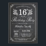 16th Birthday Invitation Floral Chalkboard<br><div class="desc">16th Birthday Invitation with Rustic Chalkboard Background and Floral Flower Pattern, Black and White. Adult Birthday. Male Men or Women Birthday. Kids Boy or Girl Lady Teen Teenage Bday Invite. 13th 15th 16th 18th 20th 21st 30th 40th 50th 60th 70th 80th 90th 100th. Any Age. For further customisation, please click...</div>