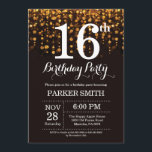 16th Birthday Invitation Gold Glitter<br><div class="desc">16th Birthday Invitation with Gold String Lights with Gold Glitter Background. Gold Birthday. Kids Birthday. Boy or Girl Bday Invite. 13th 15th 16th 18th 20th 21st 30th 40th 50th 60th 70th 80th 90th 100th, Any age. For further customisation, please click the "Customise it" button and use our design tool to...</div>