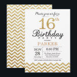 16th Birthday Invitation Gold Glitter<br><div class="desc">16th Birthday Invitation with Gold Glitter Chevron. Black and Gold Glitter. Kids Birthday. Boy or Girl Bday Invite. For further customisation,  please click the "Customise it" button and use our design tool to modify this template.</div>
