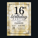 16th Birthday Invitation Gold Glitter<br><div class="desc">16th Birthday Invitation with Gold String Lights with Gold Glitter Background. Gold Birthday. Kids Birthday. Boy or Girl Bday Invite. 13th 15th 16th 18th 20th 21st 30th 40th 50th 60th 70th 80th 90th 100th, Any age. For further customisation, please click the "Customise it" button and use our design tool to...</div>