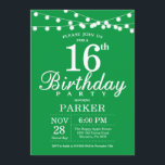 16th Birthday Invitation Green<br><div class="desc">16th Birthday Invitation with String Lights. Green Background. Kids Birthday. Boy or Girl Lady Elegant bday Invite. 13th 15th 16th 18th 20th 21st 30th 40th 50th 60th 70th 80th 90th 100th, Any age. For further customisation, please click the "Customise it" button and use our design tool to modify this template....</div>