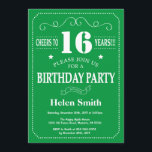 16th Birthday Invitation Green and White<br><div class="desc">16th Birthday Invitation Green and White Typography. Green and White Background. Kids Birthday. Male Men or Women Birthday. Kids Boy or Girl Lady Teen Teenage Bday Invite. 13th 15th 16th 18th 20th 21st 30th 40th 50th 60th 70th 80th 90th 100th. Any Age. For further customisation, please click the "Customise it"...</div>