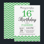 16th Birthday Invitation Green Chevron<br><div class="desc">16th Birthday Invitation with Green Chevron. Black and White. Kids Birthday. Boy or Girl Bday Invite. For further customisation,  please click the "Customise it" button and use our design tool to modify this template.</div>