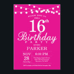 16th Birthday Invitation Hot Pink<br><div class="desc">16th Birthday Invitation with String Lights. Hot Pink Background. Kids Birthday. Girl Lady Elegant bday Invite. 13th 15th 16th 18th 20th 21st 30th 40th 50th 60th 70th 80th 90th 100th,  Any age. For further customisation,  please click the "Customise it" button and use our design tool to modify this template.</div>