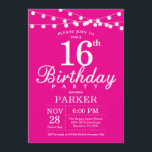 16th Birthday Invitation Hot Pink<br><div class="desc">16th Birthday Invitation with String Lights. Hot Pink Background. Kids Birthday. Girl Lady Elegant bday Invite. 13th 15th 16th 18th 20th 21st 30th 40th 50th 60th 70th 80th 90th 100th,  Any age. For further customisation,  please click the "Customise it" button and use our design tool to modify this template.</div>