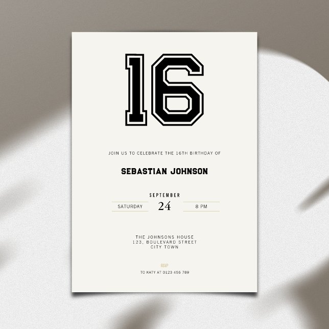 16th Birthday Invitation - Minimal Sport Style (16th birthday invitation simple sport design for teenagers)