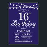 16th Birthday Invitation Navy Blue<br><div class="desc">16th Birthday Invitation with String Lights. Navy Blue Background. Kids Birthday. Boy or Girl Bday Invite. 13th 15th 16th 18th 20th 21st 30th 40th 50th 60th 70th 80th 90th 100th,  Any age. For further customisation,  please click the "Customise it" button and use our design tool to modify this template.</div>
