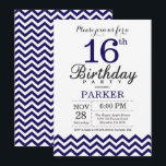 16th Birthday Invitation Navy Blue Chevron<br><div class="desc">16th Birthday Invitation with Navy Blue Chevron. Black and White. Kids Birthday. Boy or Girl Bday Invite. For further customisation,  please click the "Customise it" button and use our design tool to modify this template.</div>