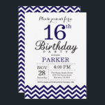 16th Birthday Invitation Navy Blue Chevron<br><div class="desc">16th Birthday Invitation with Navy Blue Chevron. Black and White. Kids Birthday. Boy or Girl Bday Invite. For further customisation,  please click the "Customise it" button and use our design tool to modify this template.</div>