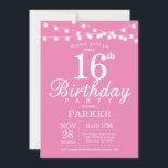 16th Birthday Invitation Pink<br><div class="desc">16th Birthday Invitation with String Lights. Pink Background. Kids Birthday. Girl Lady Elegant bday Invite. 13th 15th 16th 18th 20th 21st 30th 40th 50th 60th 70th 80th 90th 100th,  Any age. For further customisation,  please click the "Customise it" button and use our design tool to modify this template.</div>