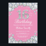 16th Birthday Invitation Pink and Silver Diamond<br><div class="desc">16th Birthday Invitation. Pink and Silver Rhinestone Diamond. Elegant Birthday Bash invite. Kids Birthday. Girl Birthday. Boy Birthday. For further customisation,  please click the "Customise it" button and use our design tool to modify this template.</div>