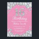 16th Birthday Invitation Pink and Silver Diamond<br><div class="desc">16th Birthday Invitation. Pink and Silver Rhinestone Diamond. Elegant Birthday Bash invite. Kids Birthday. Girl Birthday. Boy Birthday. For further customisation,  please click the "Customise it" button and use our design tool to modify this template.</div>