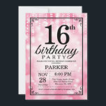 16th Birthday Invitation Pink Glitter<br><div class="desc">16th Birthday Invitation with Pink String Lights with Pink Glitter Background. Pink Birthday. Kids Birthday. Boy or Girl Bday Invite. 13th 15th 16th 18th 20th 21st 30th 40th 50th 60th 70th 80th 90th 100th, Any age. For further customisation, please click the "Customise it" button and use our design tool to...</div>