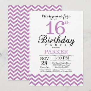 16th Birthday Invitation Purple Chevron