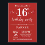 16th Birthday Invitation Red<br><div class="desc">16th Birthday Invitation with Red Background. Kids Birthday. Boy or Girl Bday Invite. 13th 15th 16th 18th 20th 21st 30th 40th 50th 60th 70th 80th 90th 100th,  Any age. For further customisation,  please click the "Customise it" button and use our design tool to modify this template.</div>