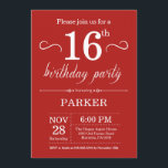 16th Birthday Invitation Red<br><div class="desc">16th Birthday Invitation with Red Background. Kids Birthday. Boy or Girl Bday Invite. 13th 15th 16th 18th 20th 21st 30th 40th 50th 60th 70th 80th 90th 100th,  Any age. For further customisation,  please click the "Customise it" button and use our design tool to modify this template.</div>