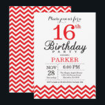 16th Birthday Invitation Red Chevron<br><div class="desc">16th Birthday Invitation with Red Chevron. Black and White. Kids Birthday. Boy or Girl Bday Invite. For further customisation,  please click the "Customise it" button and use our design tool to modify this template.</div>