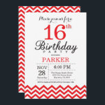 16th Birthday Invitation Red Chevron<br><div class="desc">16th Birthday Invitation with Red Chevron. Black and White. Kids Birthday. Boy or Girl Bday Invite. For further customisation,  please click the "Customise it" button and use our design tool to modify this template.</div>