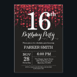 16th Birthday Invitation Red Glitter<br><div class="desc">16th Birthday Invitation with Red String Lights with Red Glitter Background. Red Birthday. Kids Birthday. Boy or Girl Bday Invite. 13th 15th 16th 18th 20th 21st 30th 40th 50th 60th 70th 80th 90th 100th, Any age. For further customisation, please click the "Customise it" button and use our design tool to...</div>