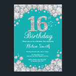16th Birthday Invitation Teal and Silver Diamond<br><div class="desc">16th Birthday Invitation. Teal and Silver Rhinestone Diamond Teal Turquoise Aqua Background. Elegant Birthday Bash invite. Kids Birthday. Girl Birthday. Boy Birthday. For further customisation,  please click the "Customise it" button and use our design tool to modify this template.</div>