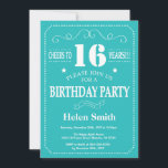 16th Birthday Invitation Teal and White<br><div class="desc">16th Birthday Invitation Teal and White Typography. Teal and White Background. Kids Birthday. Male Men or Women Birthday. Kids Boy or Girl Lady Teen Teenage Bday Invite. 13th 15th 16th 18th 20th 21st 30th 40th 50th 60th 70th 80th 90th 100th. Any Age. For further customisation, please click the "Customise it"...</div>