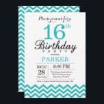 16th Birthday Invitation Teal Chevron<br><div class="desc">16th Birthday Invitation with Teal Chevron. Black and White. Kids Birthday. Boy or Girl Bday Invite. For further customisation,  please click the "Customise it" button and use our design tool to modify this template.</div>