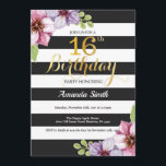 16th Birthday Invitation Teen Floral<br><div class="desc">16th Birthday Invitation for Teen Girl Lady. Black and Gold Birthday Party Invite. Gold Glitter. Purple Watercolor Floral Flower. Black and White Stripes. Printable Digital. For further customisation,  please click the "Customise it" button and use our design tool to modify this template.</div>