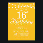 16th Birthday Invitation Yellow<br><div class="desc">16th Birthday Invitation with String Lights. Yellow Background. Kids Birthday. Boy or Girl Lady Elegant bday Invite. 13th 15th 16th 18th 20th 21st 30th 40th 50th 60th 70th 80th 90th 100th, Any age. For further customisation, please click the "Customise it" button and use our design tool to modify this template....</div>