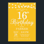 16th Birthday Invitation Yellow<br><div class="desc">16th Birthday Invitation with String Lights. Yellow Background. Kids Birthday. Boy or Girl Lady Elegant bday Invite. 13th 15th 16th 18th 20th 21st 30th 40th 50th 60th 70th 80th 90th 100th, Any age. For further customisation, please click the "Customise it" button and use our design tool to modify this template....</div>