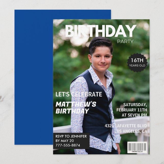 16th birthday invitations Men Him Magazine Cover (Front/Back)