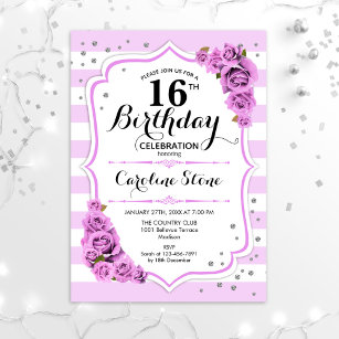 16th Birthday -  Lavender White Purple Flowers Invitation